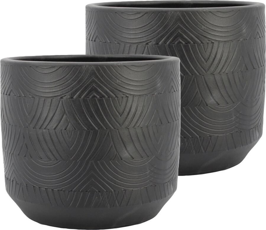 Floran Bloempot plantenpot Loule 2x relief antraciet voor kamerplant D19 x H17 cm