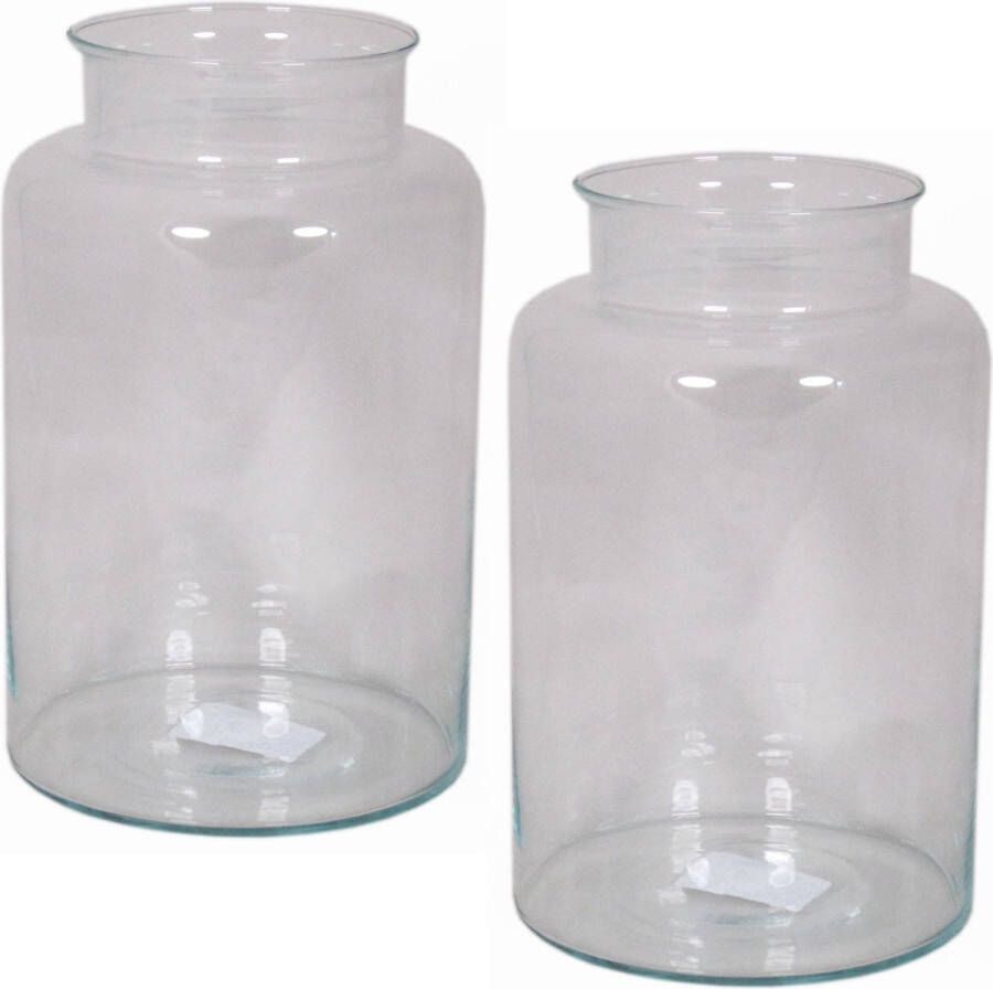 Floran Set van 2x stuks glazen melkbus vaas vazen 11 liter met smalle hals 19 x 35 cm Bloemenvazen van glas