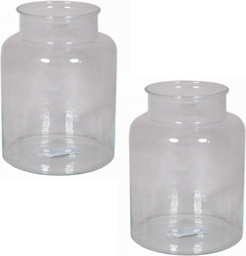 Floran Set van 2x stuks glazen melkbus vaas vazen 8 liter met smalle hals 19 x 25 cm Bloemenvazen van glas