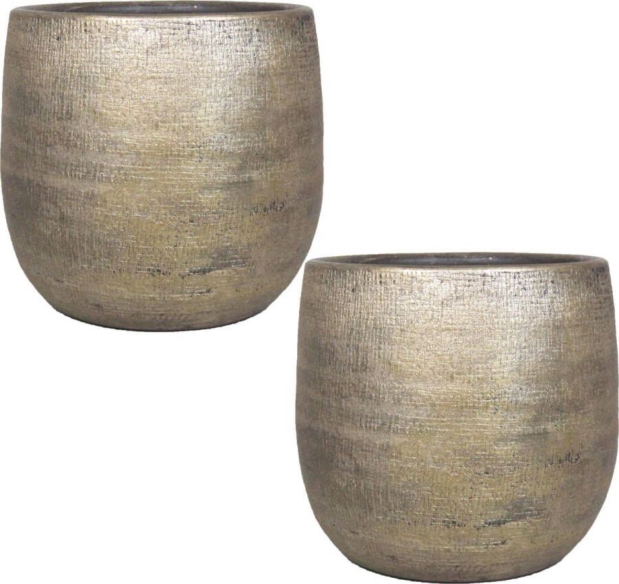 Floran Set van 2x stuks luxe plantenpotten bloempotten goud Mira van keramiek 24 5 cm Keramische plantenpotten plantenbakken