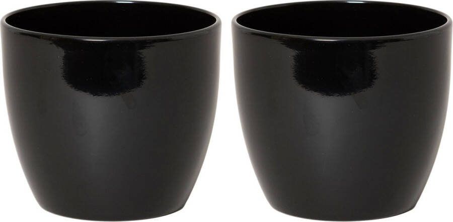 Floran Set Van 2x Stuks Plantenpotten bloempotten Voor Binnen Keramiek Glans Zwart H22.5 X D25 Cm Plantenpotten