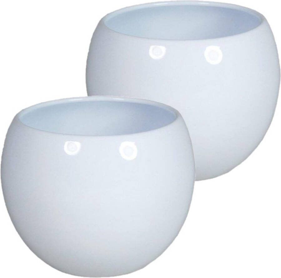 Floran Set van 3x stuks bloempotten plantenpotten van keramiek in glanzend wit met Diameter 12.5 cm en Hoogte 13 cm