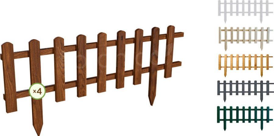 Floranica Grenen tuinhek Vampier houten hek insteekhek houten omheining tuinhekpanelen hekwerk voor bloemperken groentegewassen pad 4 stuks 104cm 30cm hoog Bruin