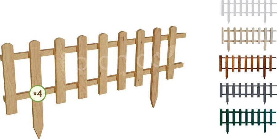 Floranica Grenen tuinhek Vampier houten hek insteekhek houten omheining tuinhekpanelen hekwerk voor bloemperken groentegewassen pad 4 stuks 104cm 40cm hoog Natuurlijk