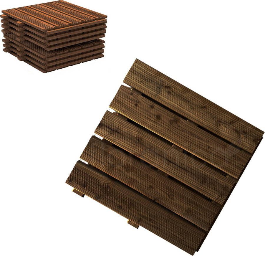 Floranica Houten terrastegels 1m2 4 stuks 50x50 cm Geïmpregneerd larikshout Bruin Sauna terras of balkonvloer Houten tuintegels Gefreesd oppervlak EU
