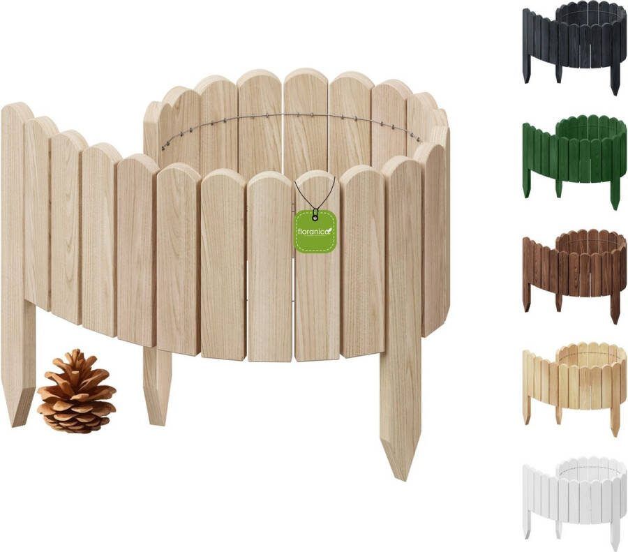 Floranica Rollborder Flexibele houten hek 100 x 30 cm Onbehandeld Dennenhout Tuinbedranding bedranddecoratie voor tuinafscheiding gazonrandafscheiding tuinafscheiding voor gazons