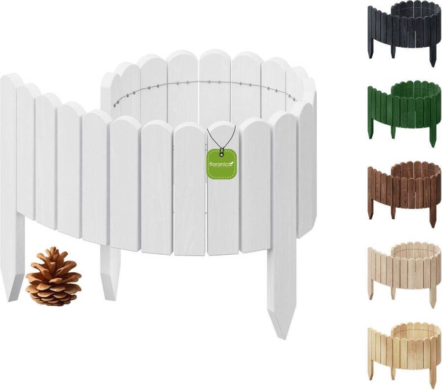 Floranica Rollborder Flexibele houten hek 100 x 40 cm Wit Dennenhout Tuinbedranding bedranddecoratie voor tuinafscheiding gazonrandafscheiding tuinafscheiding voor gazons