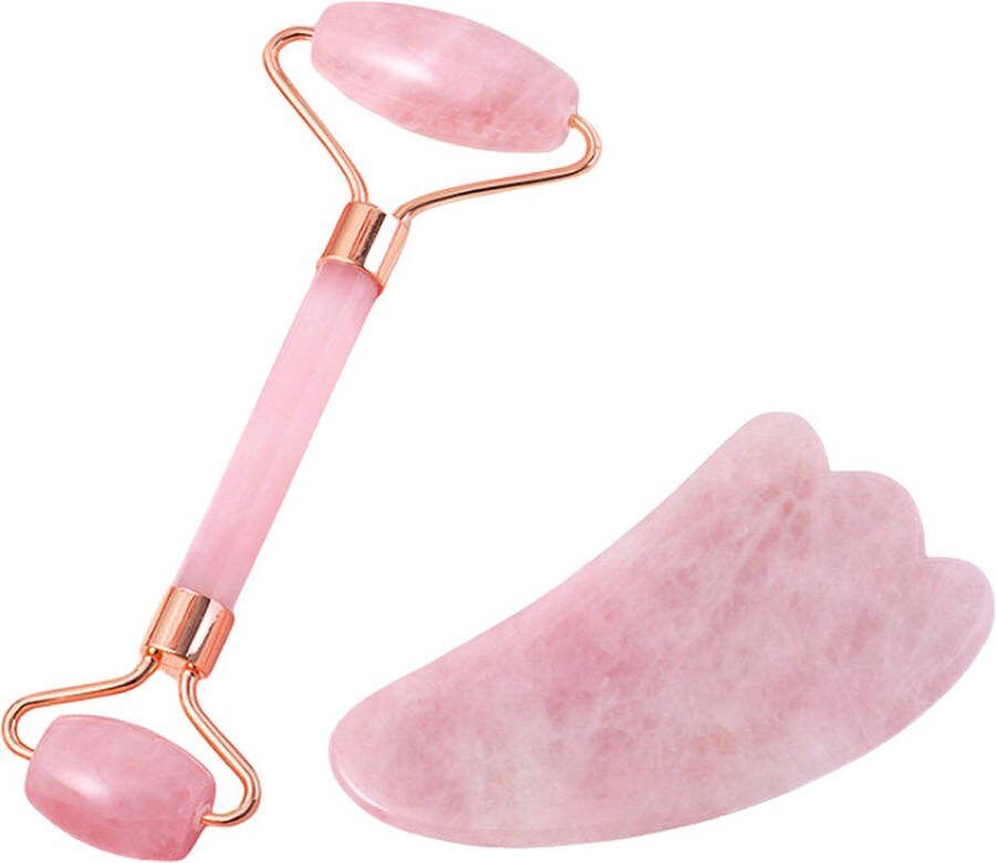 Floraweg Gua Sha en Facial Roller Beauty Massager Jade roller rozenkwarts Gua Sha steen bevordert de opname van oogcrèmes en etherische oliën verbetert fijne lijntjes en oedeem Anti-ageing Wings shape-Roos