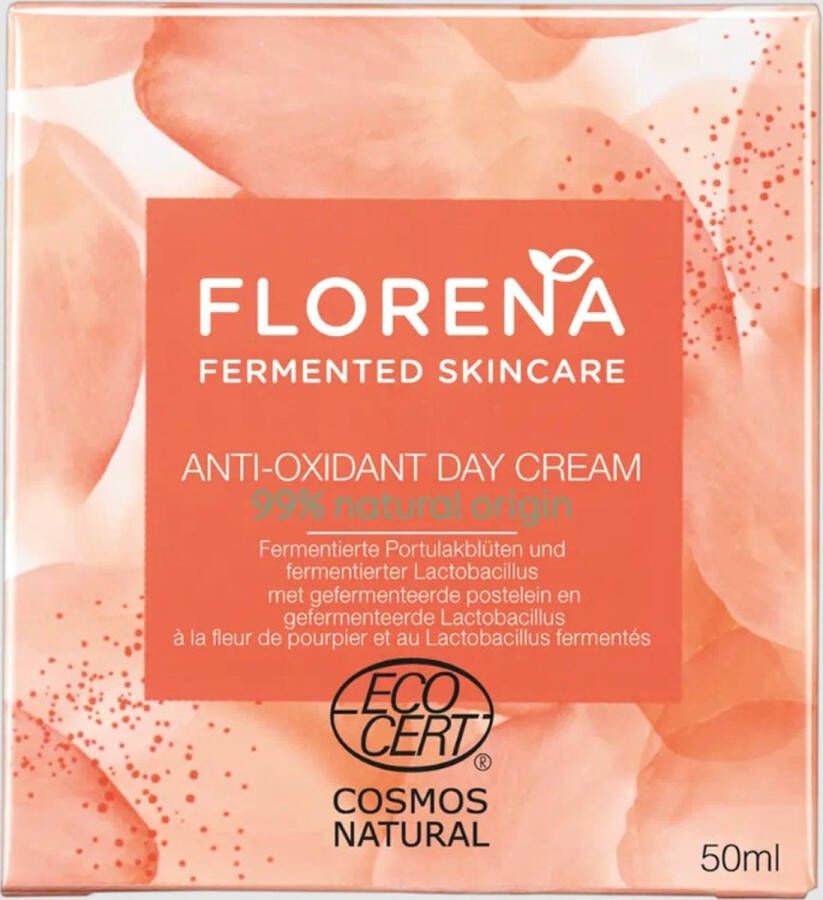 Florena Dagcrème Antioxidant Fermented Skincare 99% Natuurlijk Hydraterend Detox Omega 6 Omega 9 Vitamine E 50 ml