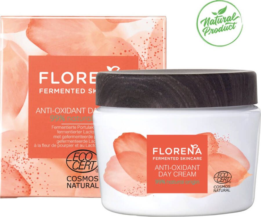 Florena Dagcrème Antioxidant Fermented Skincare 99% Natuurlijk Hydraterend Detox Omega 6 Omega 9 Vitamine E 50 ml