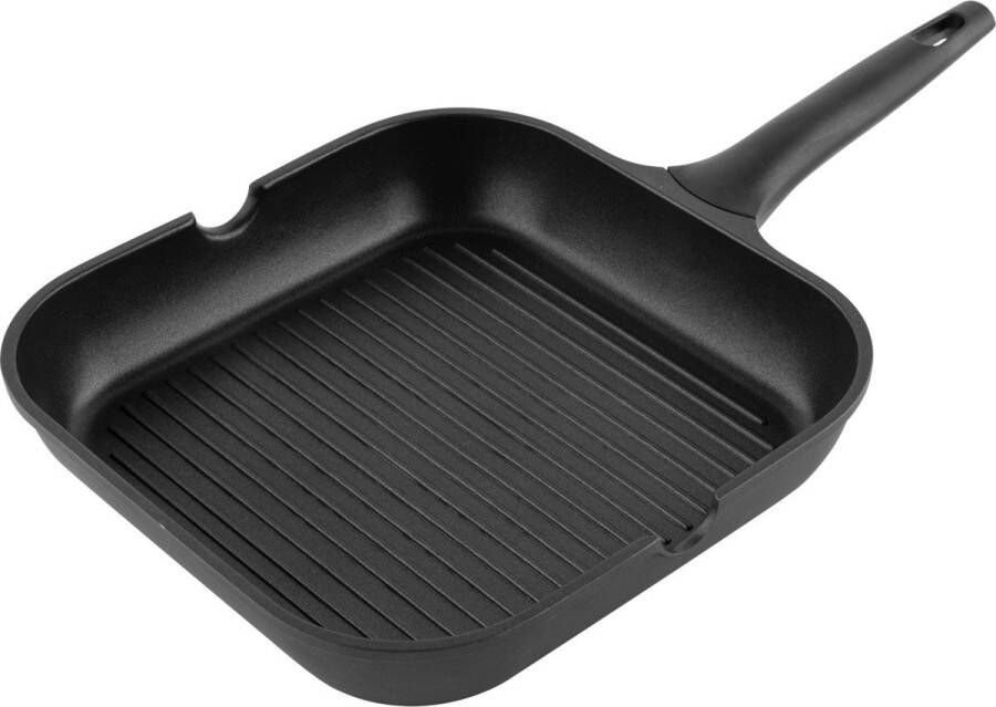 Floria Florina Quatro proffesionele grillpan met dubbele antiaanbaklaag 28 x 28 cm zwart geschikt voor inductie gegoten aluminium koud blijvend handvat