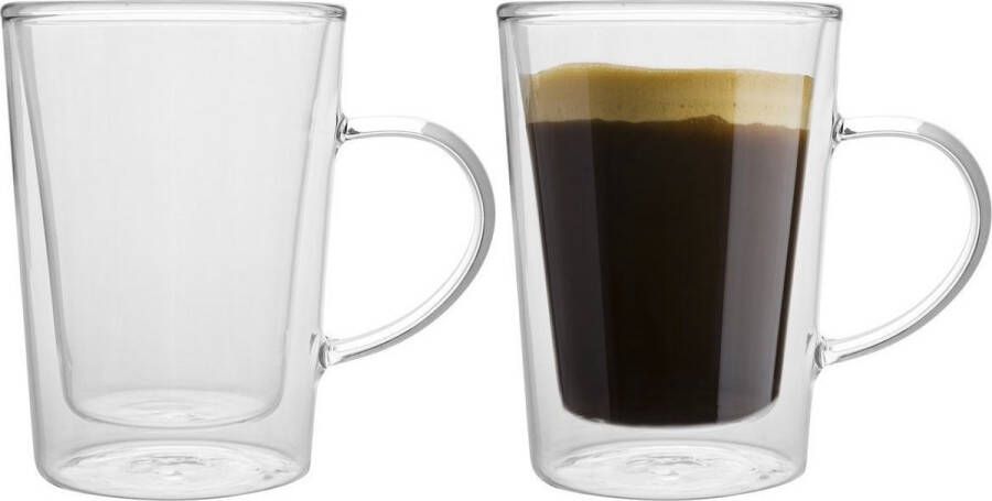 Florina dubbelwandige koffieglazen of theeglazen met oor 340 ML Set van 2 Gehard glas