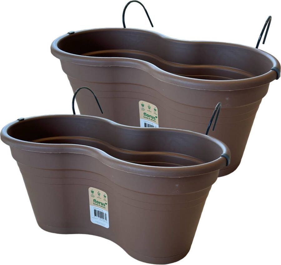 Florus Balkon bloembak Hangbak Compleet Bruin- 37 x 20 x 17 cm 2 Stuks