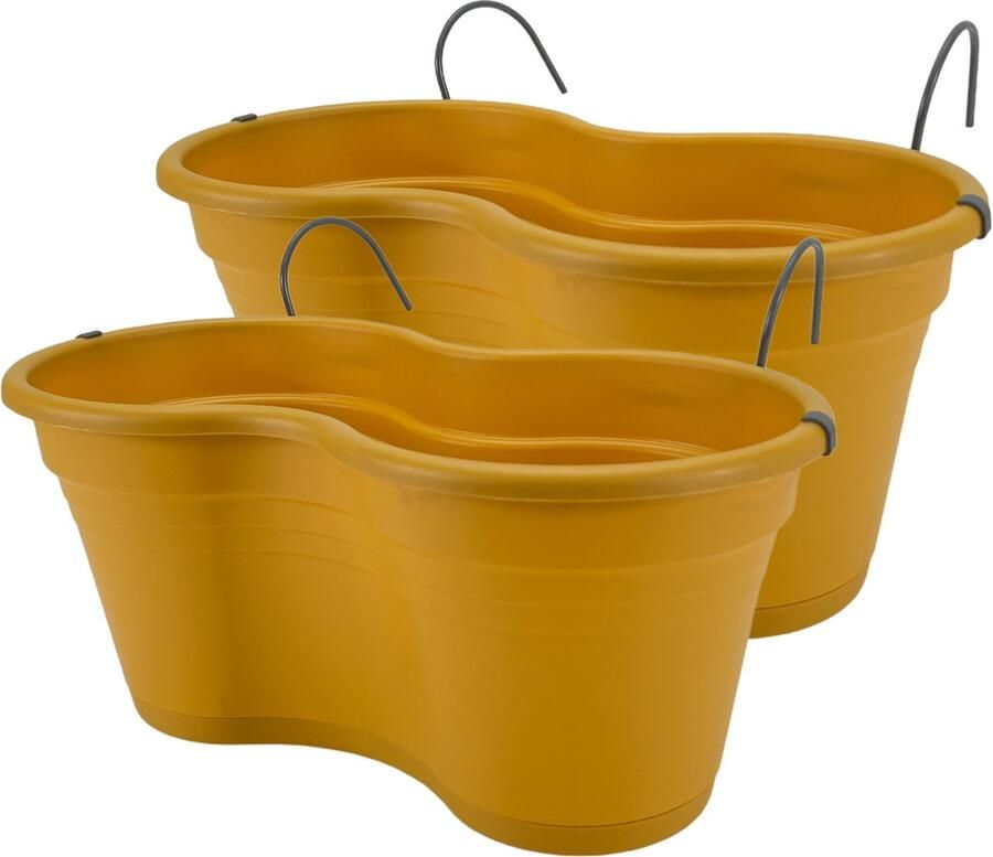Florus Balkon bloembak Hangbak Compleet Okergeel 37 x 20 x 17 cm 2 Stuks