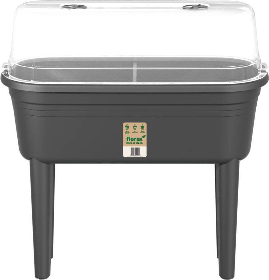 Florus Kweektafel set Kweekbak op Poten Plantenbak met Deksel 26.4 x 37.0 x 78.0 Antraciet