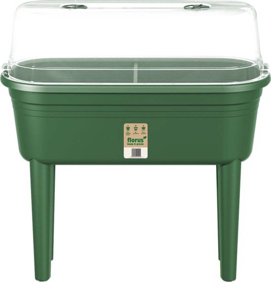 Florus Kweektafel set Kweekbak op Poten Plantenbak met Deksel 26.4 x 37.0 x 78.0 Groen