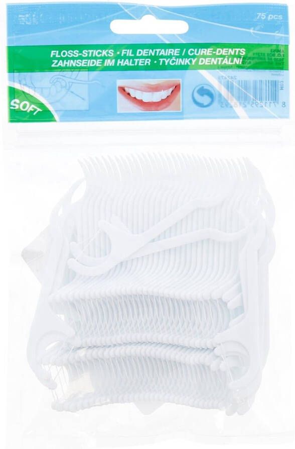 Floss Sticks Flosdraad | Tandenstoker | | Flosdraad voor beugels | Flosser | Flosdraad zonder fluoride | Flosser met mintsmaak | 75x stuks Wit