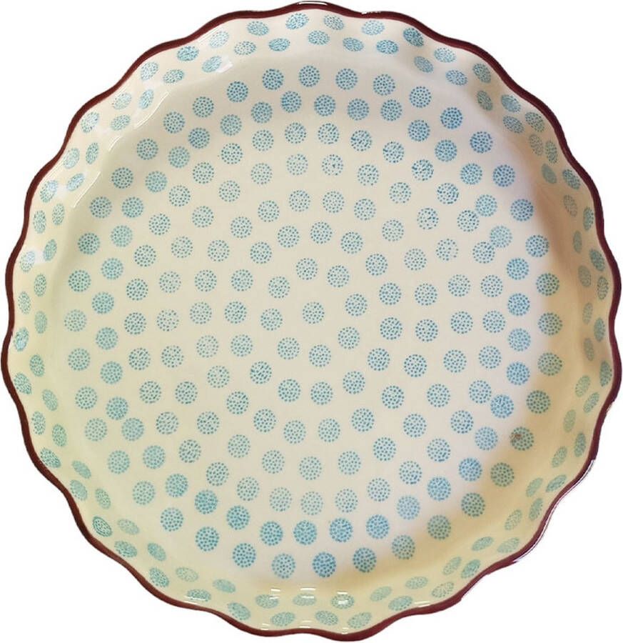 Floz Design aardewerk quichevorm taartvorm van steen blauw patroon 27 cm fairtrade