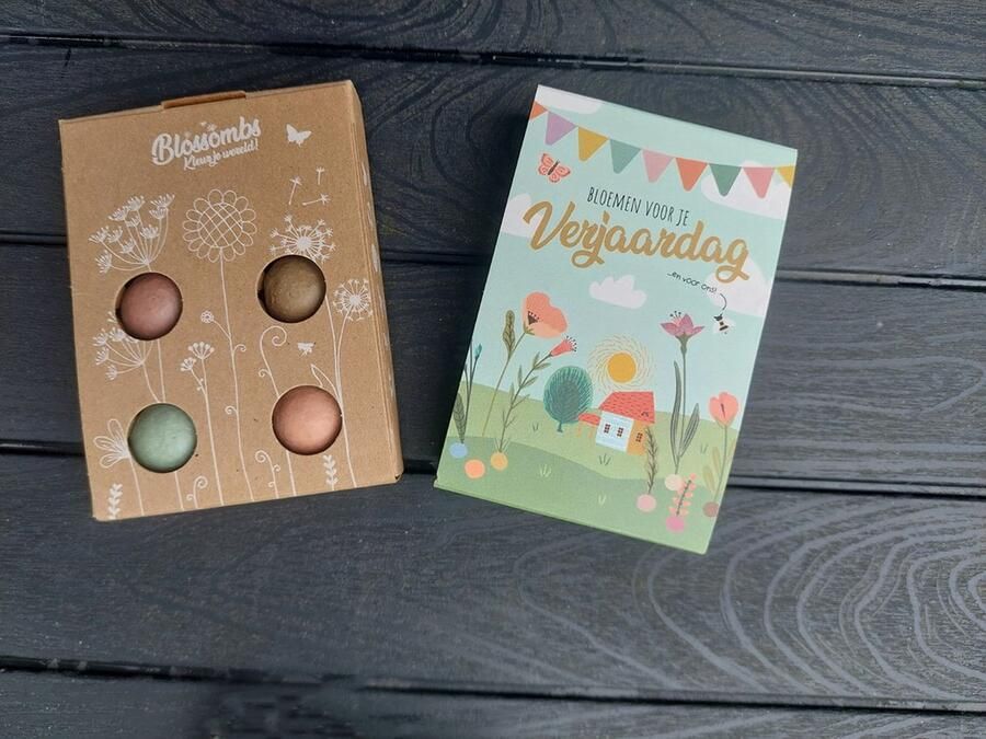 Floz Design klein cadeautje felicitatie verjaardag past door de brievenbus zadenmix voor hem en haar