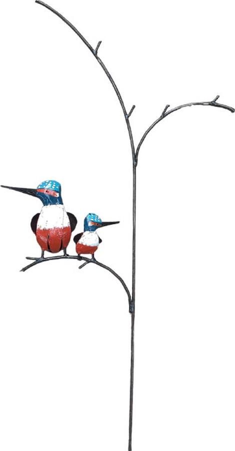 Floz Design tuinsteker vogel koppel ijsvogels tuindecoratie gerecycled metaal fairtrade uit Zimbabwe 90 cm