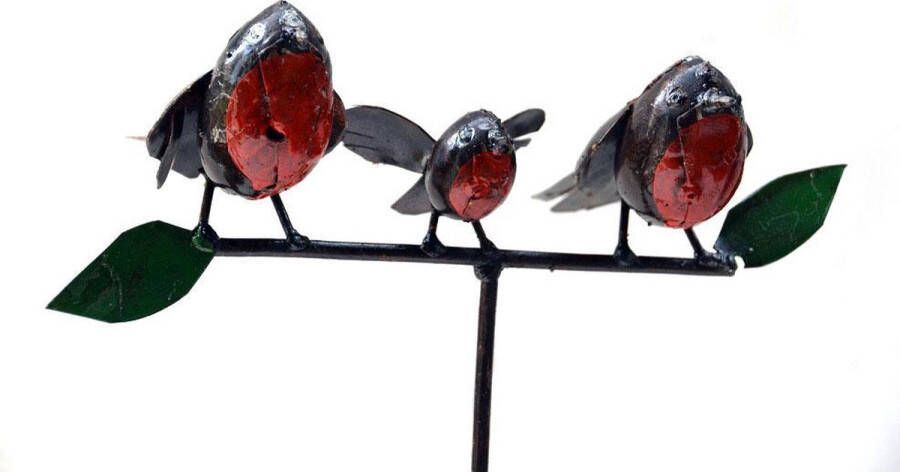 Floz Design Floz tuinsteker roodborstjes tuinsteker vogel stevig metaal fairtrade uit Zimbabwe