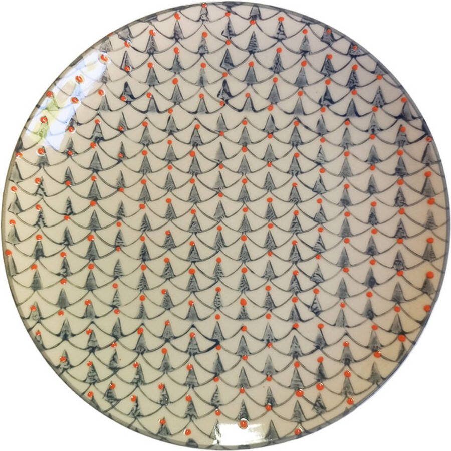 Floz Design gebaksbord geometrisch patroon gebaksbord keramiek bord 20 cm blauw en wit fairtrade