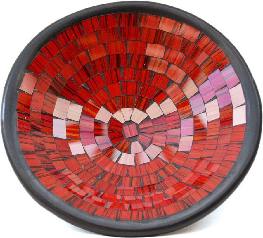 Floz Design schaal fruitschaal mozaiekschaal glasmozaiek en aardewerk 25 cm rood