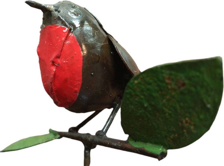 Floz Design tuinsteker vogel metalen roodborst vogelbeeld op steel fairtrade en duurzaam