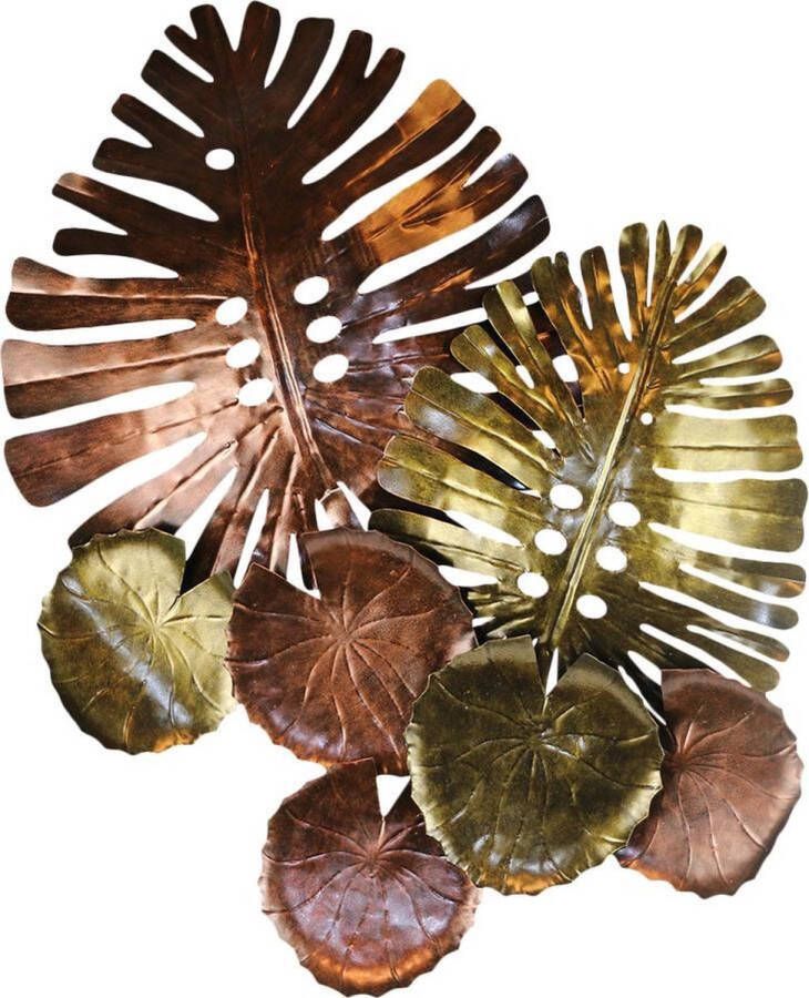 Floz muurdeco wandornament bladeren metaal lotus en philodendron XL fairtrade uit Indonesië