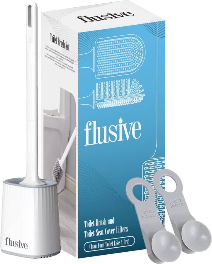 Flusive WC Borstel met Houder inclusief Ophangsysteem Siliconen Toiletborstel 2 Lifters Flexibel Wit