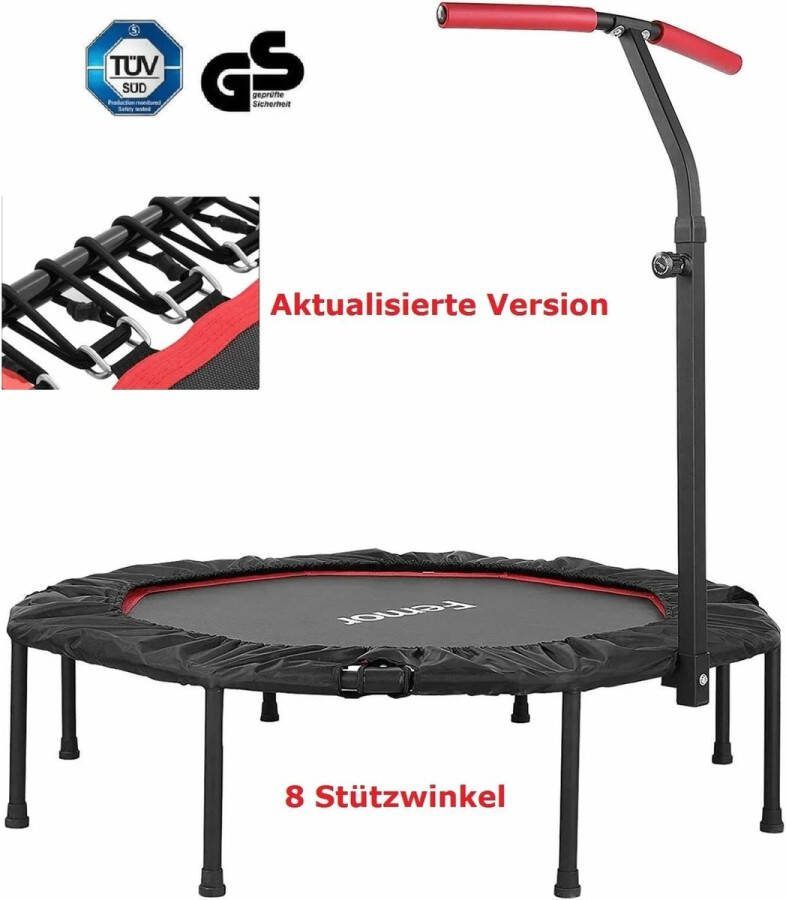 Fluux fitness trampoline springtrampoline in hoogte instelbaar handgreep binnen buiten diameter 120 max hoogte 1m26 gebruiksgewicht 150kg
