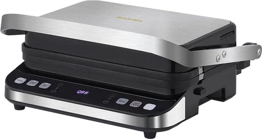 Fluux bakplaat grill plaat Panini press 180graden roestvrij staal 2000W LxBxH 35.5x33.8x16.5cm
