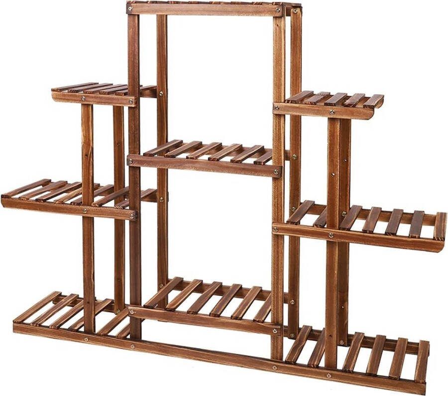 Fluux multi planten rek 9 tier plantenrek verkoold hout max gewicht capaciteit 91kg LxBxH 115x25x96.5cm