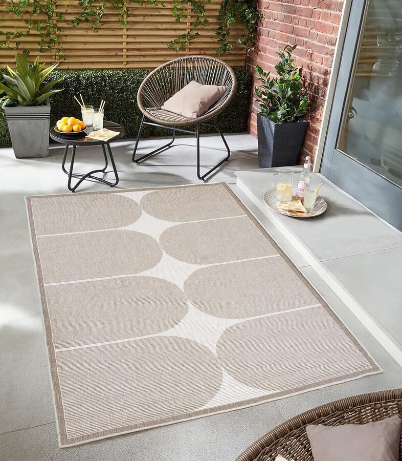 Flycarpets Omkeerbaar Terrazo Japandi Buitenkleed Beige Creme Vloerkleed Buiten Laagpolig Tuinkleed Tuintapijt Buitentapijt 240x340 cm