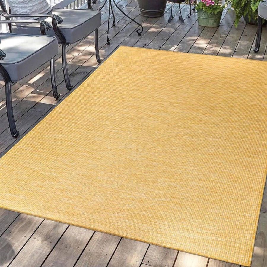Flycarpets Hilaria Buitenkleed Effen Voor Binnen & Buiten Vloerkleed Geel 150x150 cm