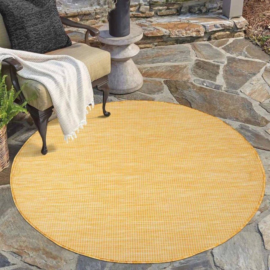 Flycarpets Hilaria Buitenkleed Effen Voor Binnen & Buiten Vloerkleed Geel 200x200 cm
