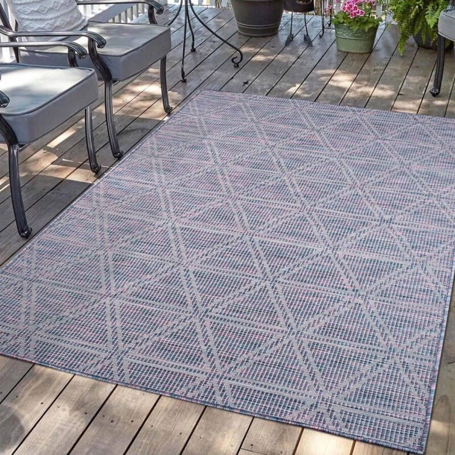 Flycarpets Hilaria Buitenkleed Geruit Voor Binnen & Buiten Vloerkleed Paars Roze Blauw 160x230 cm