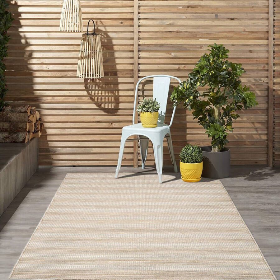 Flycarpets HILARIA BUITENKLEED GESTREEPT BEIGE VLOERKLEED VOOR BINNEN & BUITEN
