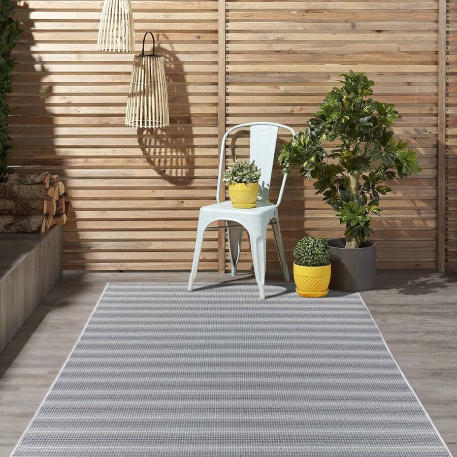 Flycarpets HILARIA BUITENKLEED GESTREEPT DONKERGRIJS VLOERKLEED VOOR BINNEN & BUITEN
