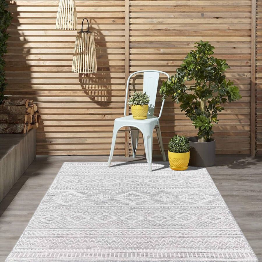 Flycarpets HILARIA BUITENKLEED GESTREEPT ZILVER VLOERKLEED VOOR BINNEN & BUITEN
