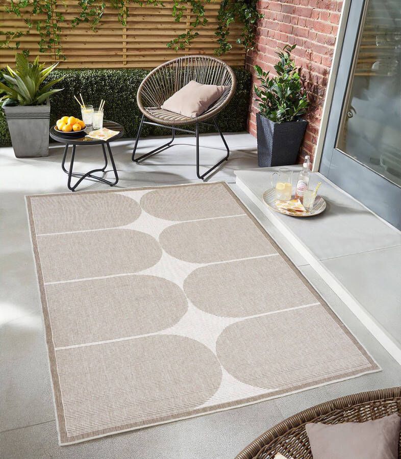 Flycarpets Omkeerbaar Terrazo Japandi Buitenkleed Beige Creme 200x290 cm Vloerkleed Buiten Laagpolig Tuinkleed Tuintapijt Buitentapijt