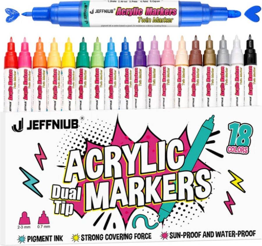 Flysea acrylverfpen pen voor kiezelstenen hout stof glas 18 acrylstiften Dual Tip Pen acrylverf