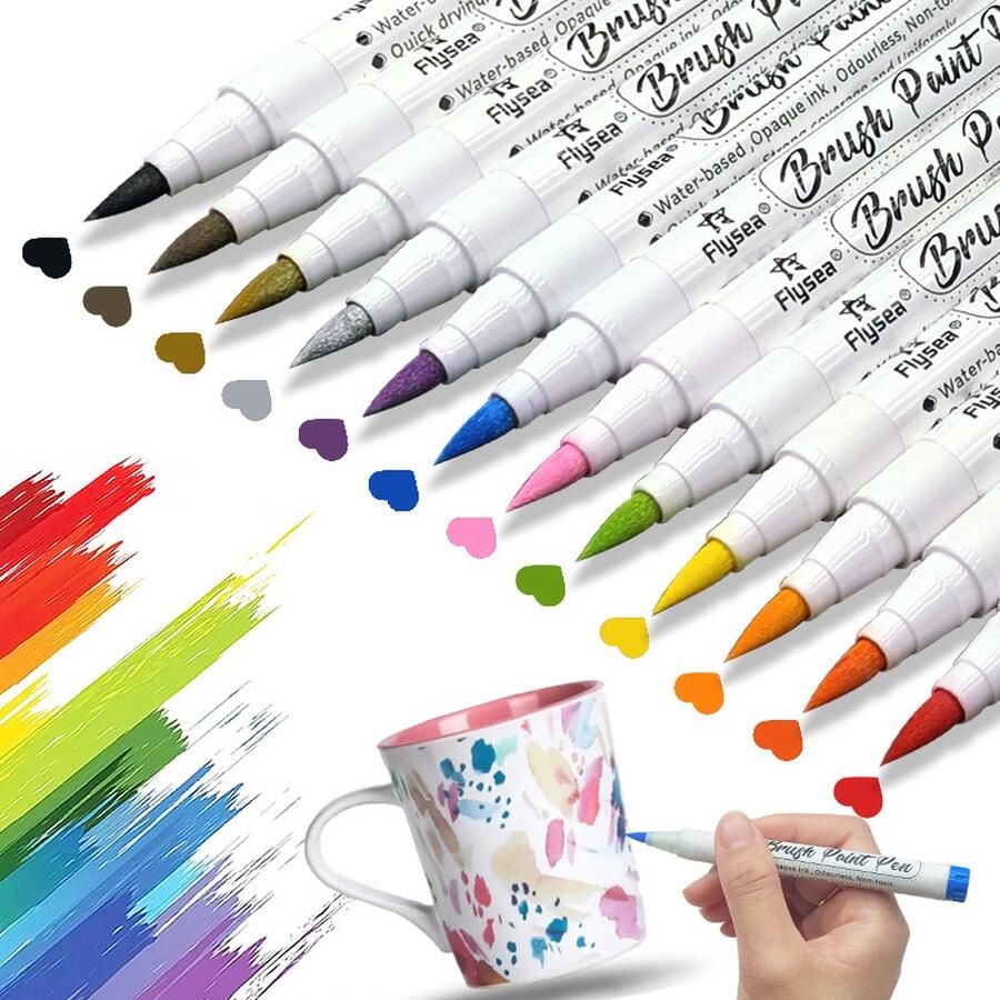 Flysea 24stuks acryl markers extra Zachte punt (0 5 mm-5mm) acrylstiften voor het beschilderen van stenen rotsen hout stof keramiek glas 24kleuren
