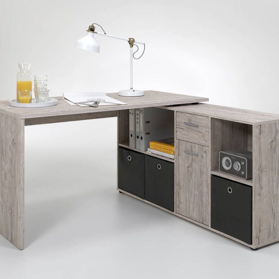 FMD Hoekbureau Lexo Bureau dressoir veel opbergruimte aan beide zijden te monteren 136 205 cm