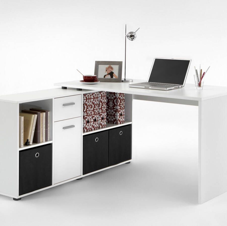 FMD Hoekbureau Lexo Bureau dressoir veel opbergruimte aan beide zijden te monteren 136 205 cm