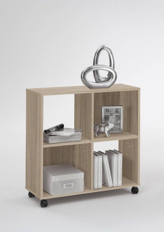 FMD Prolenta Premium Kast op zwenkwielen met 4 vakken eikenkleurig