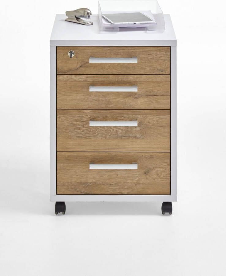 FMD -Ladekast-verrijdbaar-48x49 5x65 5-cm-wit-en-eikenkleurig