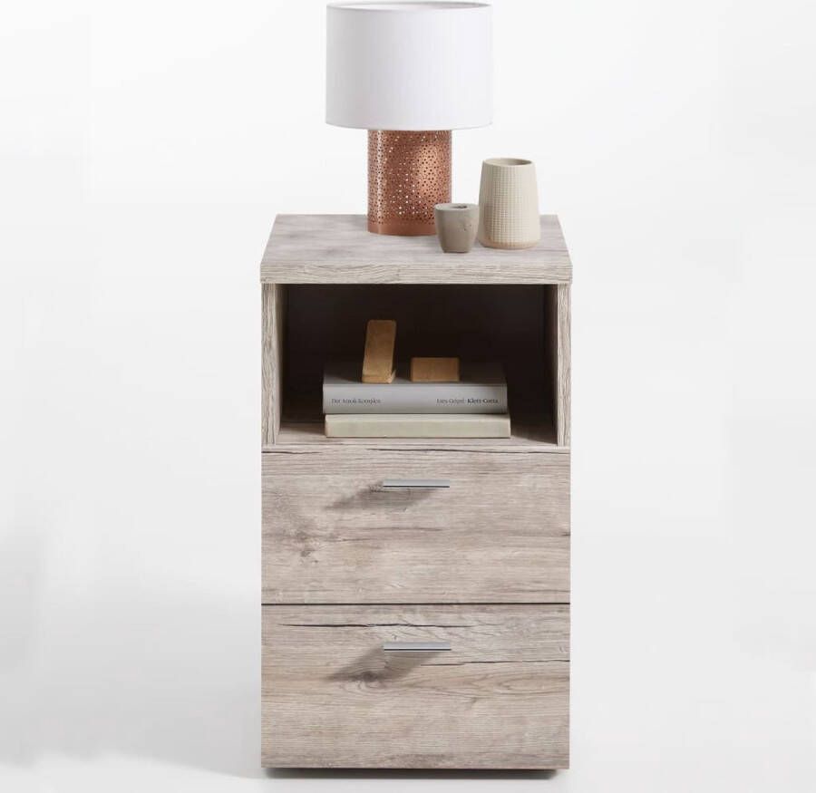 FMD Nachtkastje Suva Nachtkastje met 2 lades en open vak 60 cm hoog 35 cm breed