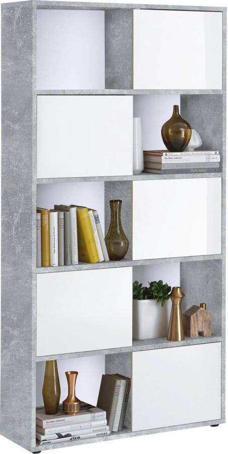 FMD Opbergkast Futura hoog beton hoogglans wit