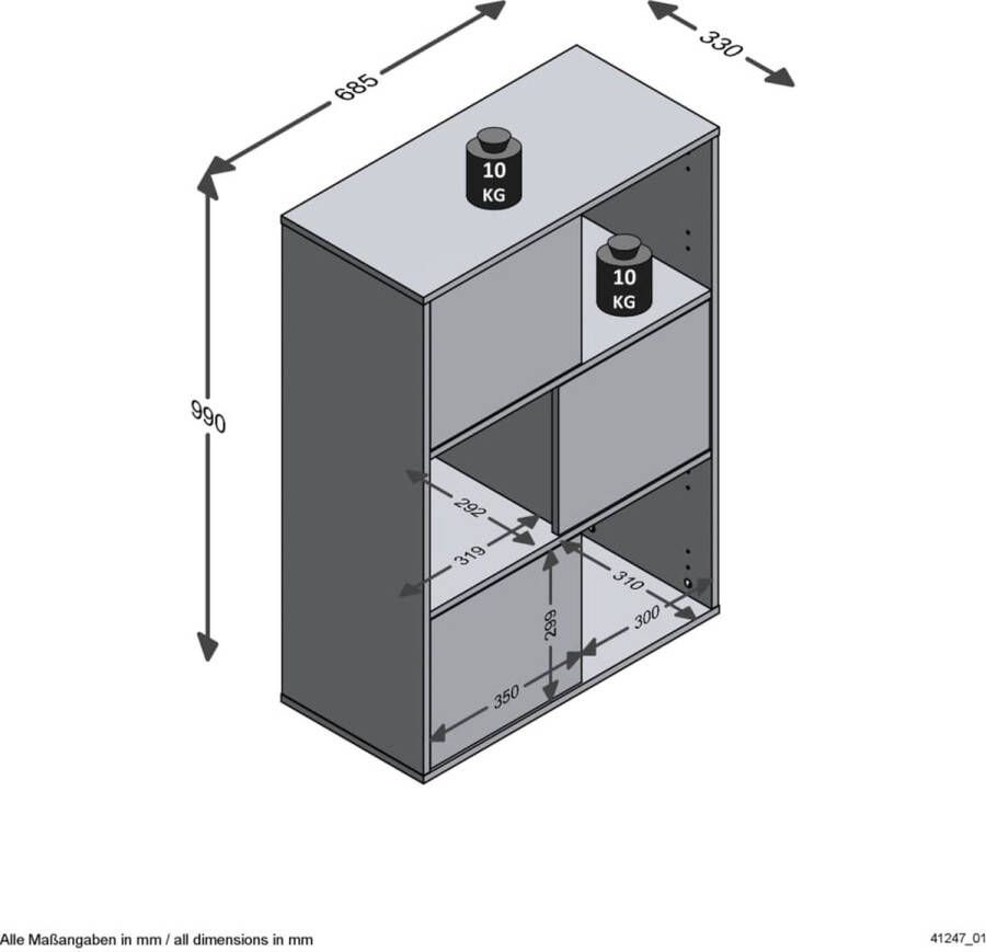 LuxeLivin' Schappenkast met 3 open vakken vrijstaand 68 5x33x99 cm antraciet